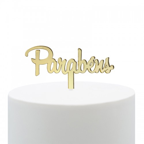 Topo Bolo Parabéns Dourado